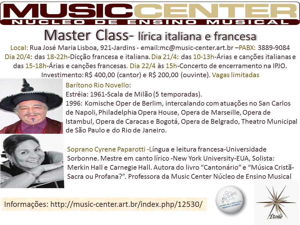 Informações aos cantores que participarão da master class